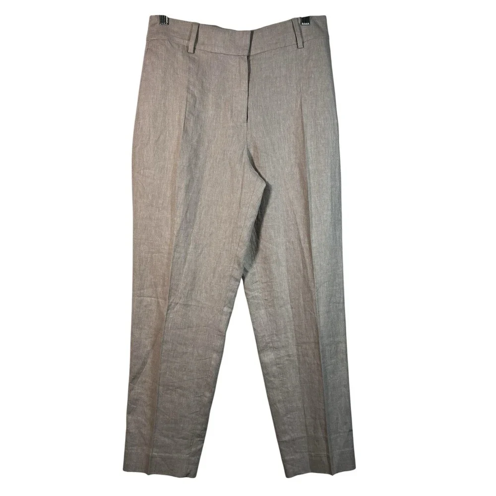 H&M Sz 6 Pants Women's Linen Blend Beige Pleated Tailored Tapered Leg Suit